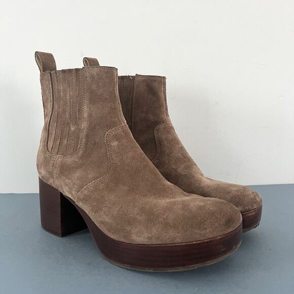 Chocolat Blu Veera Suede Taupe Brown Chunky Heel Platform Booties - Picture 2 of 10
